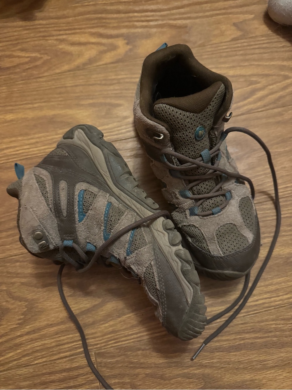 Merrell Kids Brown Hiking Boots with Blue Accents
